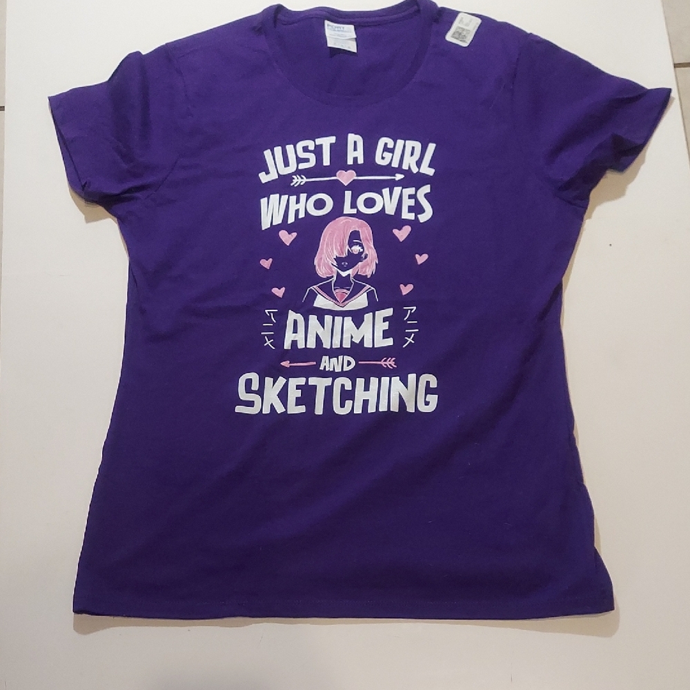 Purple Anime Graphic T-Shirt Size Medium